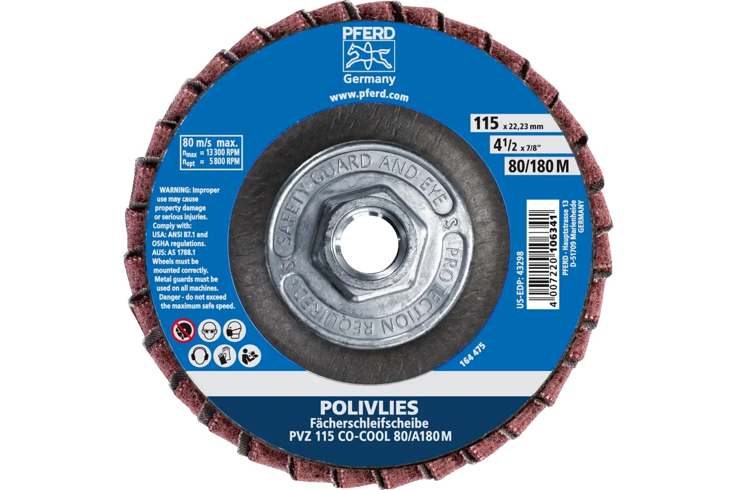 Picture of Pferd Polivlies® Non-Woven Flap Disc, 4-1/2"x 5/8-11, 80 Grit, Medium, Ceramic Co-Cool